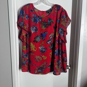 Floral Red Women's Top - Back Buttons Down
